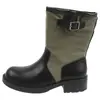 Botas de Moda 2026 de Media Caña de Piel Sintética con Hebilla, Bloque de Color Retro Primavera y Otoño, Botas Martin de Tacón Grueso para Mujer