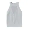 Verão 2026 Novo Estilo Chanel-Inspirado Luxo Leve Branco Gola Redonda Sem Mangas Curta Slim Elegante Tricô Camisola para Mulheres