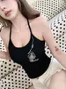 Camiseta sin mangas de tirantes estilo racer con estampado de letras americanas para mujer, informal de verano, versátil, ajustada, sin mangas