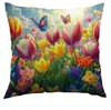 Funda de Almohada Cruzada de Primavera Más Vendida de Temu con Diseño de Tulipán, Narciso y Mariposa para Oficina, Dormitorio y Sofá