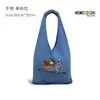 Bolsa de Mano Tejida a Mano con Bordado de Cachorro de Mezclilla Linda Estilo Coreano para Salir Portátil Gran Capacidad Bolsa de Compras Tejida