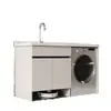 Gabinete de Lavandería para Balcón de Aluminio Espacial Combinación de Aleación de Aluminio Esquina Cortada con Piedra de Cuarzo Integrada con Tabla de Lavar Compañero de Lavadora de Tambor