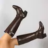 Otoño 2026 Hebilla Nueva Adelgazante Punta Fina Tacón Medio Hasta la Rodilla Talla Grande para Mujer Tacón Grueso Retro Comercio Exterior Botas de Montar