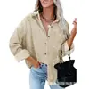 Camisa Cardigan Soltinha de Chiffon com Flores de Casco e Gola Lapela de Manga Longa Cor Sólida Nova Outono 2021 Europeu e Americano para Mulheres