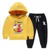 Conjunto de Suéter com Capuz Unicórnio Outono e Inverno Estilo Ocidental Novo para Crianças de Tamanho Médio e Grande com Forro de Lã Espessado Quente Roupas de Inverno