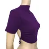 Top Sexy de Manga Curta com Gola Redonda e Costas Vazadas para Outono/Primavera Moda Feminina Estilo Simples Versátil Slim-fit Transfronteiriço Novo