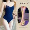 Lencería Sexy, Body Transparente Fino de Seda de Leche con Liguero, Traje de Baño de Una Pieza de Tres Puntos, Conjunto sin Espalda Estilo Marinero
