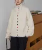 Jaqueta Cardigan de Tricô Cinza com Gola Alta para Mulheres Outono e Inverno 2025 Nova Solta Macia Cêra Espessada Gola Alta Tricô Top