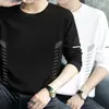 Estação da primavera e do outono, camiseta lisa popular de manga comprida, corte solto, gola redonda, camiseta masculina, top simples e versátil