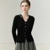 Coleção 2026: Suéter de cashmere feminino da marca Baicai Rong, cardigã de tricô de fio único, design versátil com decote V, feito de lã