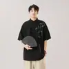 Camisa de Botão Bordada em Bambu Masculina Manga Curta Senso de Design Novo Top Chinês Estilo Chinês Retro Traje Tang Hanfu