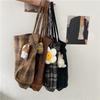 0981 Simples Ins Xadrez Lã Bolsa de Ombro Portátil Estudante Grande Capacidade Sacola de Compras Bolsa Feminina Estilo Japonês e Coreano