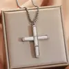 Colgante Cruzado de Piedra Shoushan Ojo de Tigre Europeo y Americano Cadena Cuadrada de Acero Inoxidable Collar Joyería para Hombres y Mujeres Venta al por Mayor