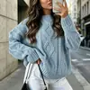Nuevo suéter de punto casual holgado de color liso estilo europeo y americano para otoño e invierno, jersey de punto grueso de cuello redondo con trenzas para mujer