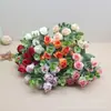 Pequeno buquê fresco de simulação 5 garfos eucalipto pequena rosa casamento decoração de casa decoração flor de plástico flor artificial decoração