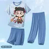 Conjunto de Pijama de Três Peças para Meninas 2025 Novo Verão Fino Manga Curta Calça Longa Roupas de Casa para Meninas Infantil para Usar Fora