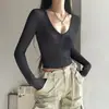 Top Deportivo con Cremallera Primavera 2024 para Mujer Ajustado Adelgazante Ropa de Yoga Sexy con Escote en U Manga Larga para Mujer