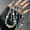 Exquisita correa para teléfono en forma de calabaza con degradado, cristales brillantes y borlas, cordón corto para teléfono, accesorio llavero para bolso