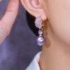 Brincos leves de luxo elegantes com folhas de diamante roxo, moda retrô francesa, brincos femininos elegantes e explosivos de alta qualidade