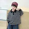 Sudadera infantil para niños, estilo primavera y otoño, top a rayas fresco y elegante con cuello camisero, nueva camiseta POLO para bebé 2026, moderno