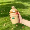 Vaso de Vidrio de Alta Apariencia para Niñas, Lindo Vaso con Popote 3D, Gran Capacidad, Botella de Agua Portátil Cruzada para Niños y Estudiantes