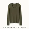 Elegante suéter de color liso con cuello en U y manga larga, suéter de cachemir tejido para mujer, nuevo top pullover ajustado de otoño e invierno