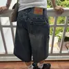Pantalones Vaqueros Cortos de Pierna Ancha de Longitud Media con Diseño Retro Americano Incrustado de Diamantes y Junta de Bambú para Hombres y Mujeres, Verano, Lavados, Holgados, Modernos