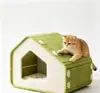 Cama para gato tipo cabaña de fieltro desmontable con tabla rascadora resistente al desgaste, casa para mascotas cerrada todo en uno, adecuada para todas las estaciones, para gatos y perros de hasta 15 libras. Tamaño: 46 cm de largo, 38 cm de ancho, 38 cm de alto.