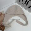 Gorro de Punto con Piel de Conejo y Pedrería Europeo y Americano para Mujer, Cálido de Invierno, Moda Versátil, Adelgazante, Protector de Orejas, Tipo Pullover