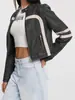 Chaqueta de Motocicleta Amazon 2025 para Mujer Chaqueta Corta de Cuero para Primavera y Otoño Chaqueta de Cuero PU a Juego Diseño de Color Contrastante