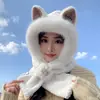 Gorros de Otoño e Invierno para Mujer, Bufandas Lindas de Orejas de Zorro, Bufandas de Cuello Gruesas de una Sola Pieza, Gorros de Felpa, Gorros Cálidos para Ciclismo con Protección para los Oídos