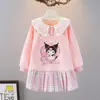 Popular Vestido de Moda Versátil Estilo Coreano con Dibujos para Niñas Medianas y Grandes, Nuevo Estilo Otoño y Primavera, Elegante Vestido de Princesa con Cuello de Solapa