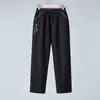 Calças para mulheres de meia-idade e idosas, jeans mom para primavera e outono, cintura elástica, calças casuais retas, calças largas plus size de vovó