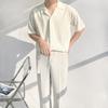 Gola Cuban Camisa Manga Curta Tecido Texturizado Exquisita Moderna Masculina Ins Moda Verão Adolescente Cor Sólida Tendência Padrão