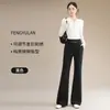 Pantalones acampanados casuales de elasticidad en cuatro direcciones para mujer, corte favorecedor, efecto de caída, resistentes a las arrugas, cintura elástica, pantalones largos M180