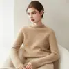 Suéter de Caxemira 100% Pura de Fio Duplo Espessado para Mulheres, Gola Alta Meia, Bainha Enrolada, Pulôver Solto, Estilo Minimalista, Camada Base