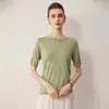 Suéter de Lana 100% Pura Merino Finamente Hilada para Mujer, Cuello Redondo, Suéter Básico de Punto de Manga Corta, Top Versátil, Sin Costuras