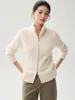 Cardigã de tricô de cashmere com gola alta dupla de fio duplo e zíper duplo para mulheres, casaco suéter solto com trança moda outono e inverno