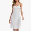 Vestido de Verano para Mujer de Seda de Leche con Tirantes Finos tipo Espagueti, Ropa de Dormir de Longitud Media con Cuello en V y Tirantes Finos