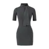 Vestido Bodycon Puro Desejo com Gola Alta de Laço e Manga Média, Novo Vestido Curto Básico Cor Sólida Slim-Fit para Menina Hot da Primavera