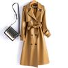 Jaqueta de Couro Haining Estilo Europeu para Mulheres, Nova Moda Primavera 2026, Trench Coat Slim-Fit de Pele de Ovelha, Casaco Espesso de Comprimento Médio