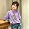 Camiseta Feminina, Estilo Novo Primavera/Outono 2026, Blusa da Moda, Camiseta Básica de Algodão Puro para Bebê Menina, Manga Longa de Outono, Falsa Peça Dupla