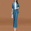 Elegante y sofisticado conjunto de traje de botones ajustado de color liso para mujer, perfecto para primavera y otoño, que ofrece un look sofisticado y profesional para entornos de negocios.