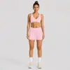 Conjunto de Fitness: Sujetador de Yoga Transfronterizo sin Costuras con Hermoso Diseño en la Espalda, Sujetador Deportivo de Cuello Halter, Shorts de Yoga de Cintura Alta, Levanta Glúteos, Secado Rápido