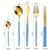 Português Aço Inoxidável Louça Bife Faca e Garfo Colher Western Tableware terno Faca e garfo Colher Cinco peças Ouro Europeu