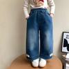 Calça Jeans de Bolinhas com Laço no Tornozelo para Meninas, Estilo Primavera e Outono, Moda Coreana, Calça Longa para Meninas Pequenas, Roupa de Primavera Infantil