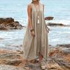 2022 Comercio exterior AliExpress desea nuevo vestido de playa de lino y algodón con cuello en V y bolsillos, popular en Europa y América, falda informal.