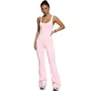 Macacão Feminino Flare Sem Mangas Personalizado com Pedrarias Coloridas, Body Decotado nas Costas Sexy, Macacão de Yoga Justo Levanta Bumbum