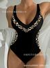 Traje de baño de una pieza para mujer popular europeo y americano de Amazon 2025, adelgazante y cubriente, talla grande, traje de baño para aguas termales, estilo de una pieza