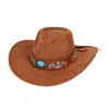 Sombrero de Vaquero Occidental con Patrón Bordado Sombrero Jazz de Ante Sintético Otoño e Invierno Sombrero de Vaquero Occidental Retro Americano Protección Solar